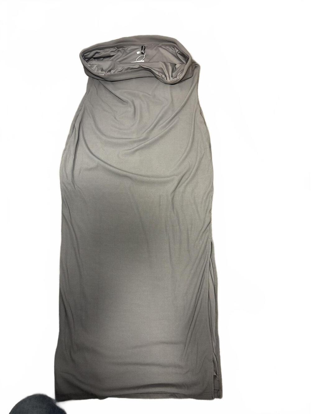 NWT PRETTYGARDEN Gray Ribbed Strapless Tube Midi Dress Side Slit Size XL